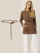 Lenzing Tencel Modal® Long Drop Shoulder Stretch Pullover Top with Patch Pockets by LINTICO for women