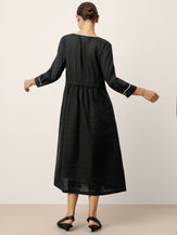 Linen-Lyocell Contrast Trim Gathered Midi Dress NYX by LINTICO for women
