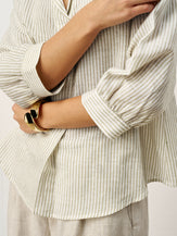 Linen-Lyocell Striped Lapel Inverted Pleat Pullover Top MARGOT by LINTICO for women