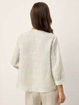Linen-Lyocell Striped Lapel Inverted Pleat Pullover Top MARGOT by LINTICO for women