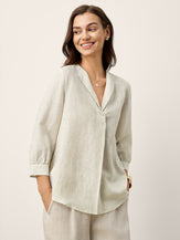 Linen-Lyocell Striped Lapel Inverted Pleat Pullover Top MARGOT by LINTICO for women