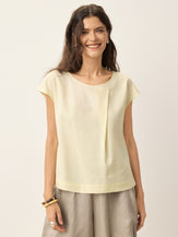 Linen-Lyocell Asymmetric Pleat Cap-Sleeve Top CERELIA by LINTICO for women