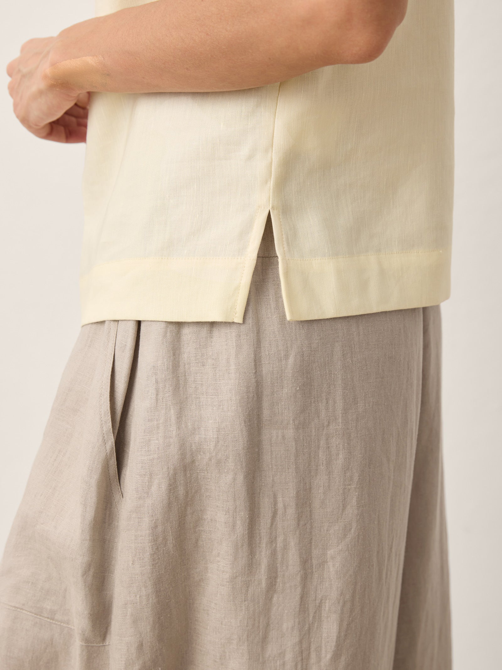 Linen-Lyocell Asymmetric Pleat Cap-Sleeve Top CERELIA by LINTICO for women