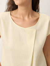 Linen-Lyocell Asymmetric Pleat Cap-Sleeve Top CERELIA by LINTICO for women
