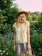 Linen-Lyocell Asymmetric Pleat Cap-Sleeve Top CERELIA by LINTICO for women