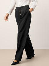 Linen-Lyocell Asymmetric Placket Straight Pants SAFFRON by LINTICO for women