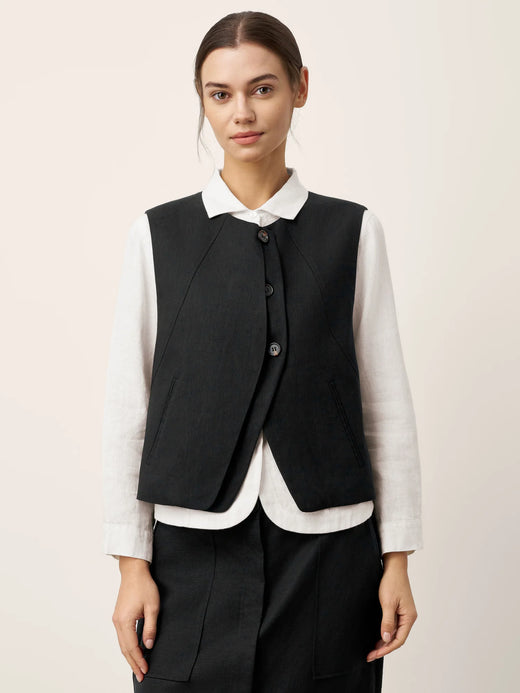 Linen-Lyocell Panel Layered Vest ODELIA
