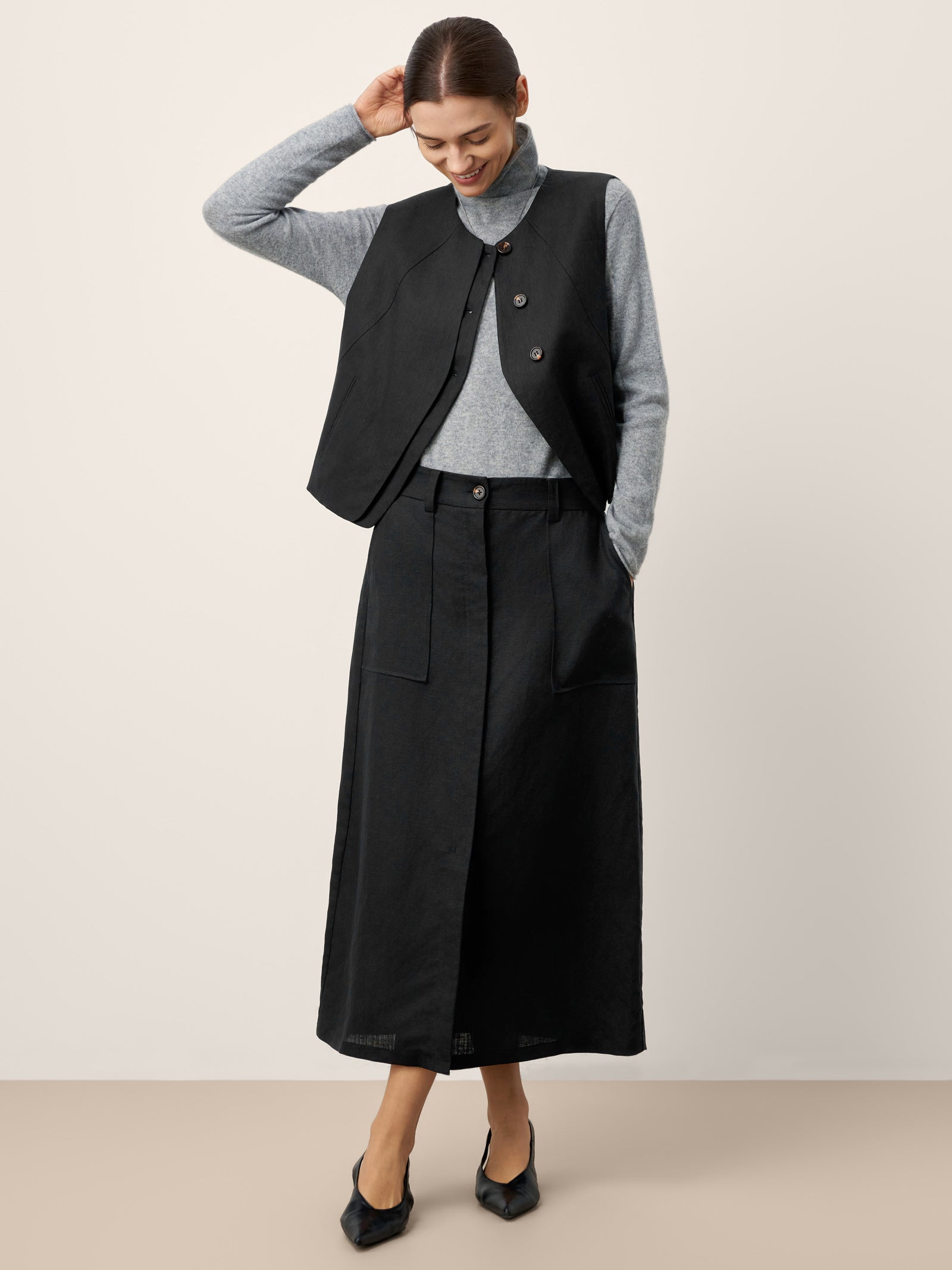 Linen-Lyocell Panel Layered Vest ODELIA by LINTICO for women