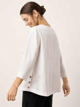 Sur-haut femme en lin et lyocell, col en V et détail boutonné, ODETTE par LINTICO