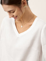 Sur-haut femme en lin et lyocell, col en V et détail boutonné, ODETTE par LINTICO