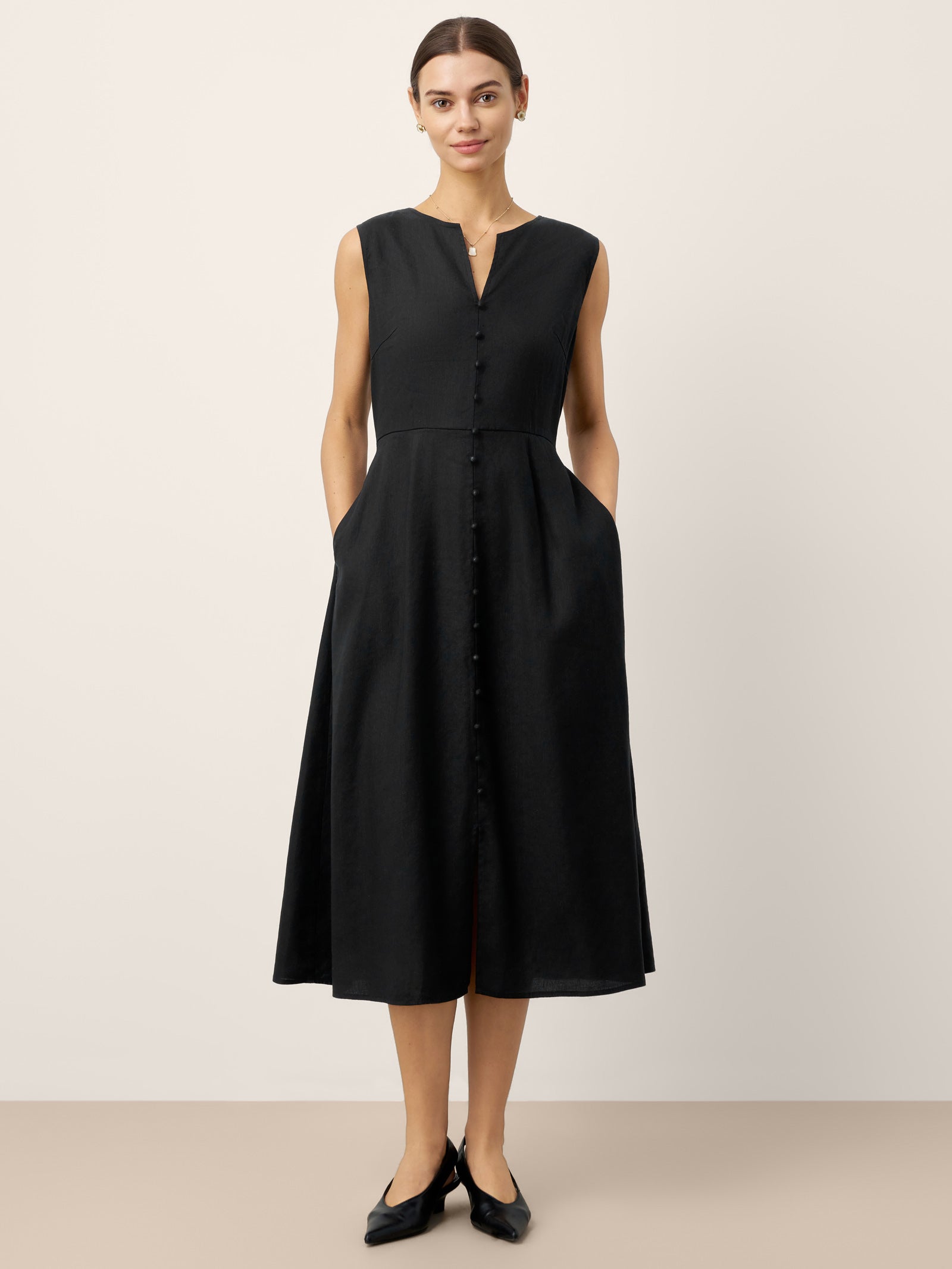 Linen-Lyocell V-Neck Sleeveless Maxi Dress WILLOW