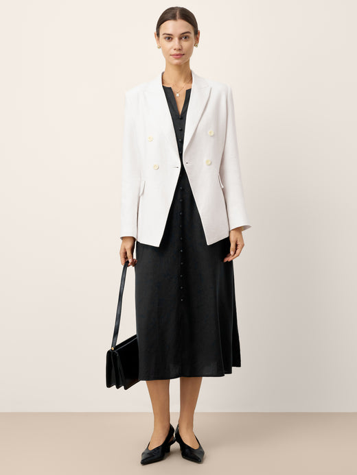 Linen Peak Lapel Crossover Blazer IRIS