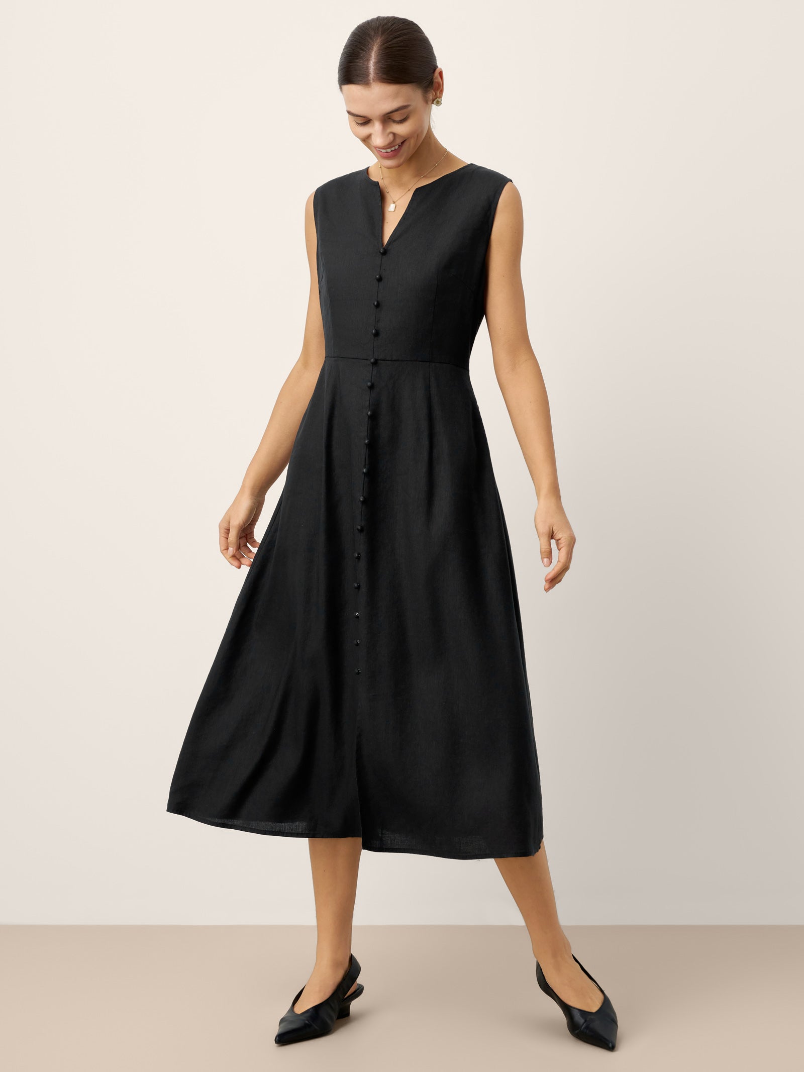 Linen-Lyocell V-Neck Sleeveless Maxi Dress WILLOW