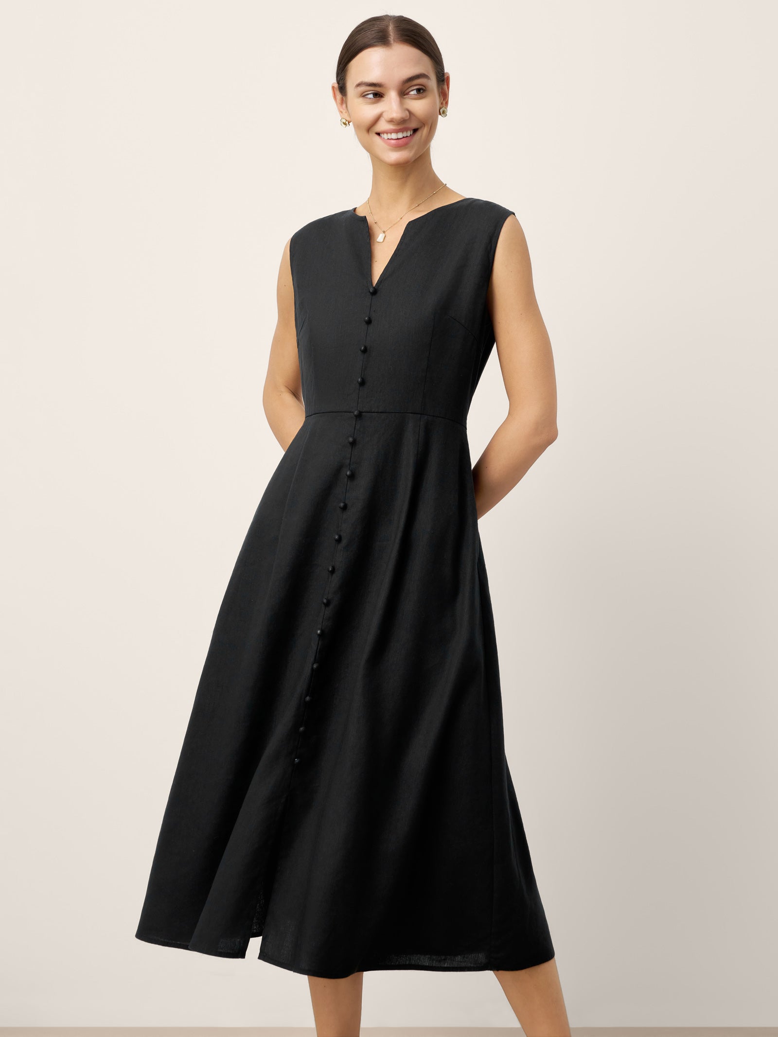 Linen-Lyocell V-Neck Sleeveless Maxi Dress WILLOW