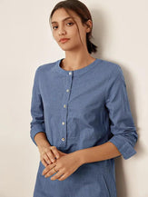 Linen Casual Round Neck Buttoned Dress LORRAINE - DRESSES-Linen Mini