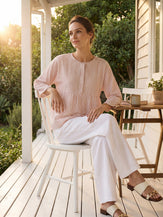 Linen Checked Long-Sleeved Top CAROLINE by LINTICO for women