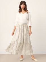 Linen Striped Contrast Trim A-Line Bohemian Skirt with Lining ISMERIE by LINTICO for women