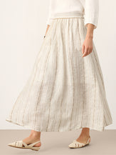Linen Striped Contrast Trim A-Line Bohemian Skirt with Lining ISMERIE by LINTICO for women