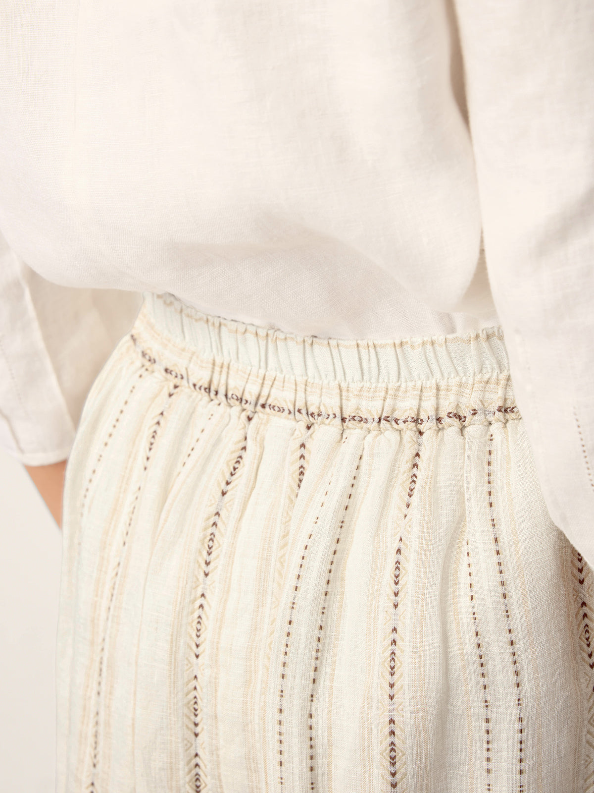 Linen Striped Contrast Trim A-Line Bohemian Skirt with Lining ISMERIE by LINTICO for women
