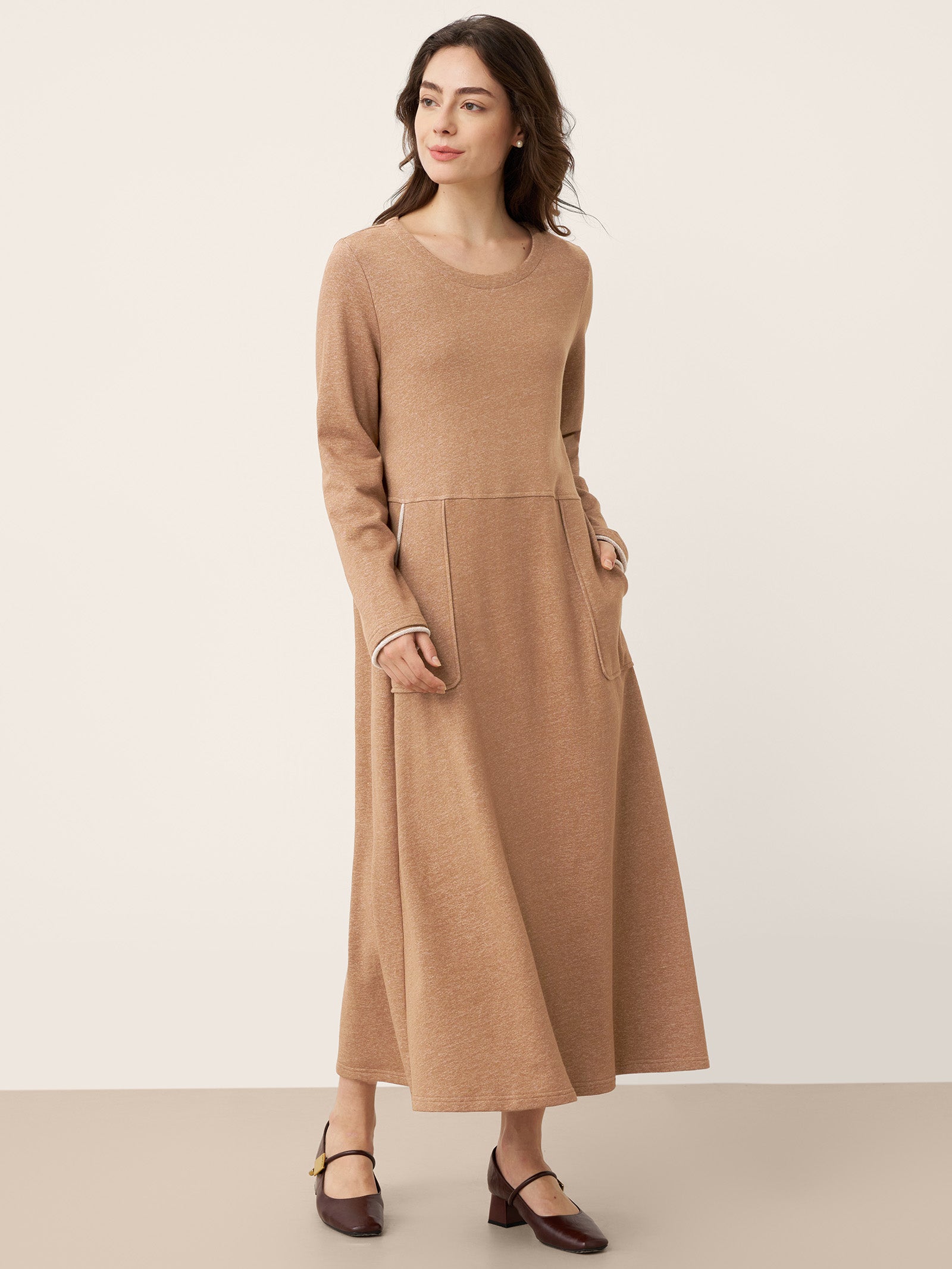 Linen Cotton Colorblock Trim Pocket Maxi Dress CLEMENTINE