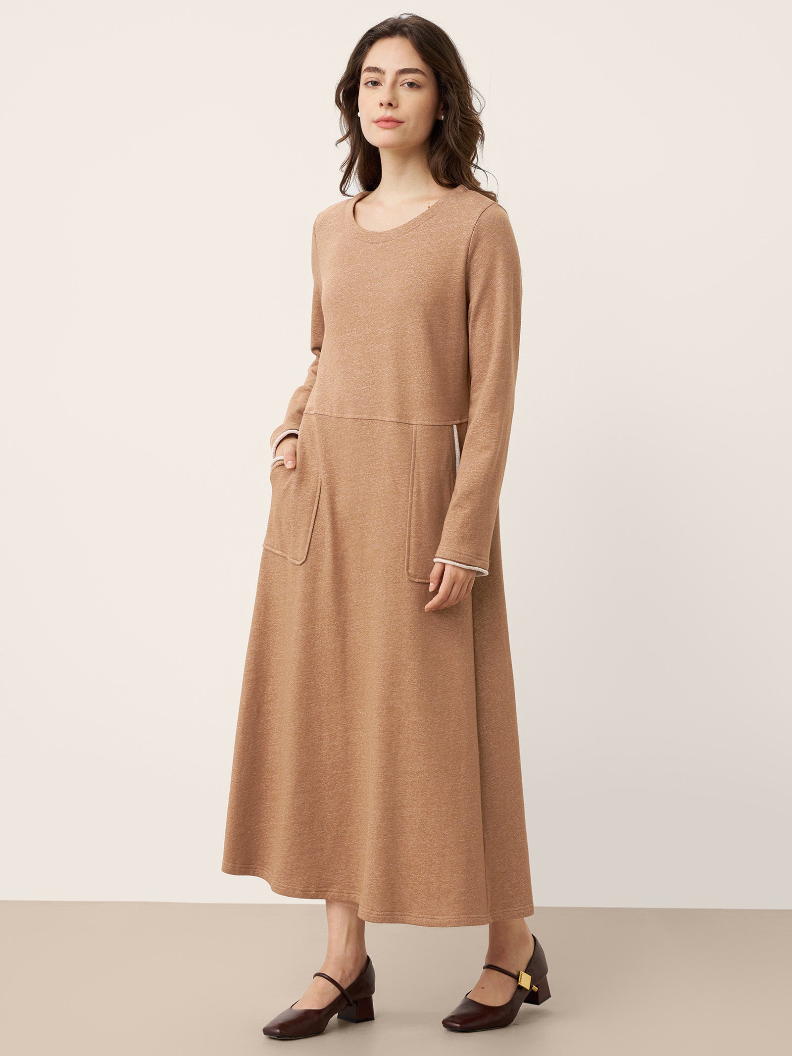 Linen Cotton Colorblock Trim Pocket Maxi Dress CLEMENTINE