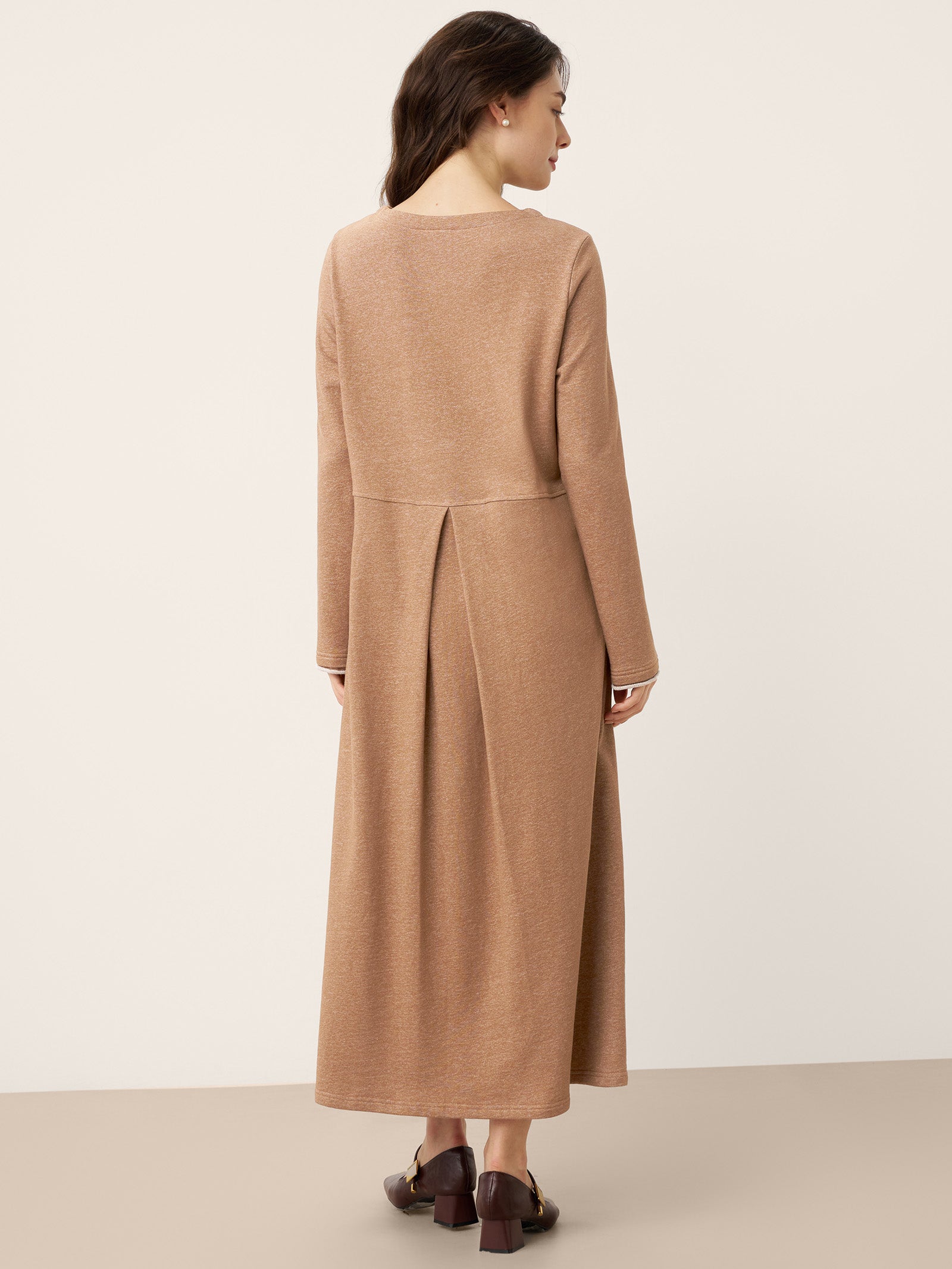 Linen Cotton Colorblock Trim Pocket Maxi Dress CLEMENTINE