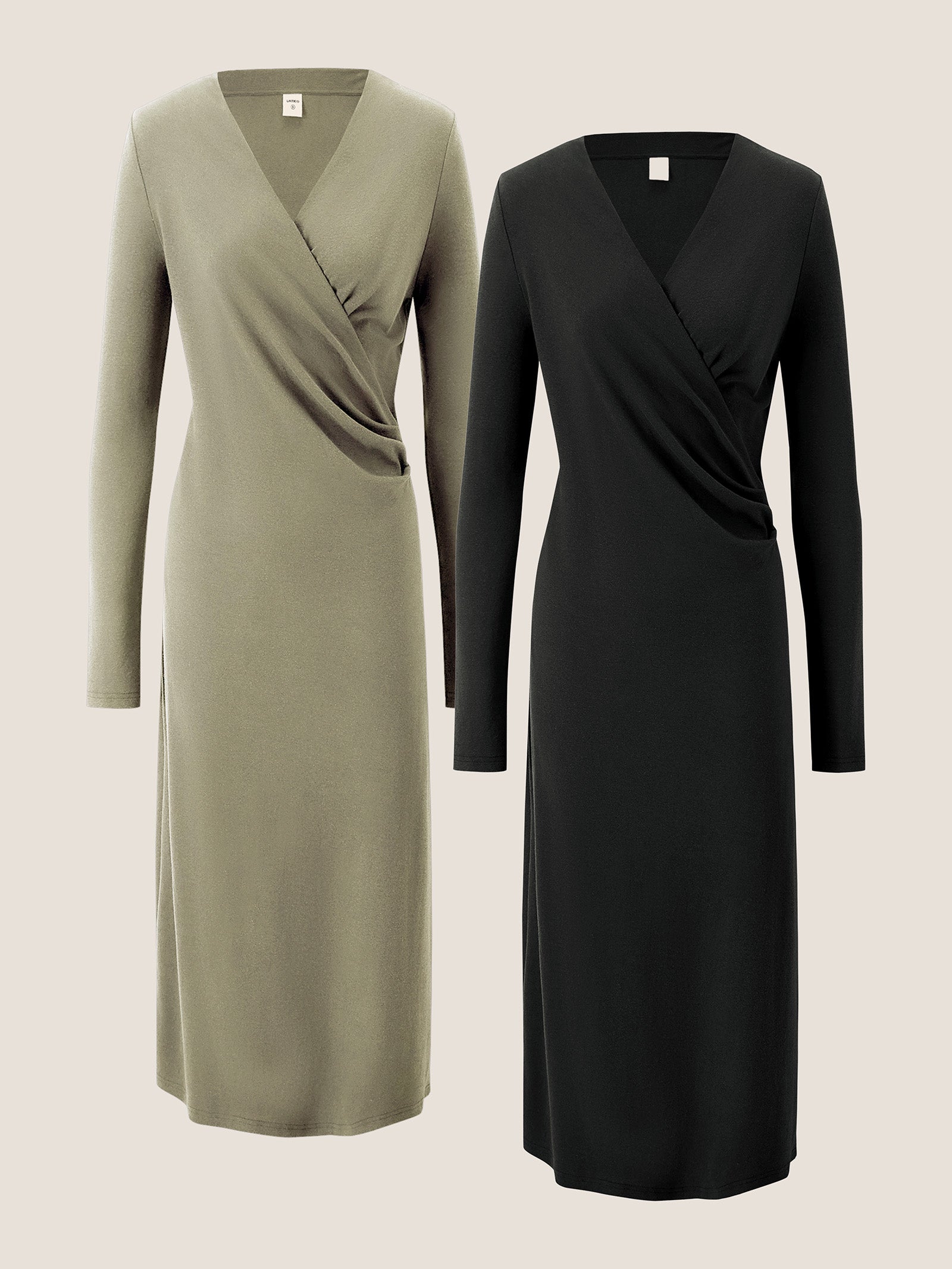 Crossover V-Neck Wrap Stretch Midi Dress MARNIE by LINTICO for women