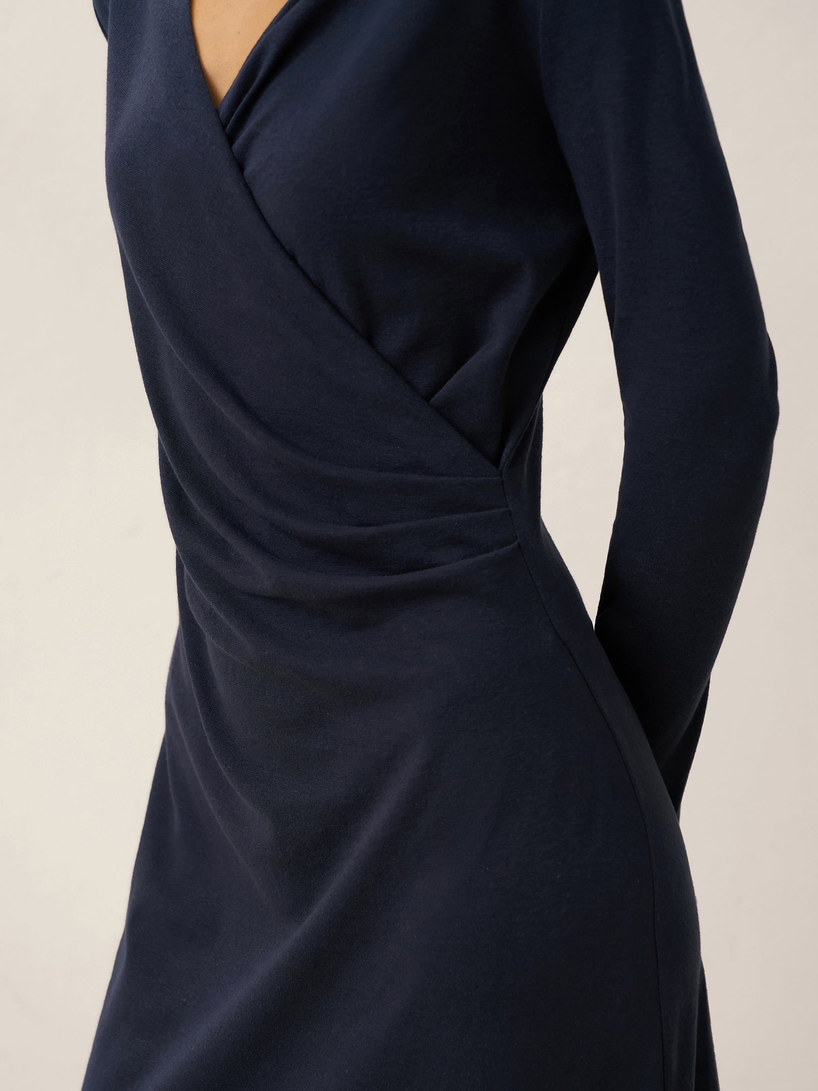 Linen Crossover V-Neck Wrap Stretch Midi Dress MARNIE