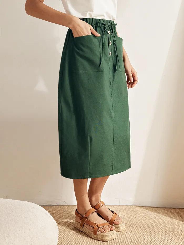 Linen Drawstring Skirt LILLIAN - BOTTOMS-Linen Skirts