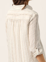 Linen Striped Tab-Sleeve Bohemia Shirt Dress BLYTHE by LINTICO for women