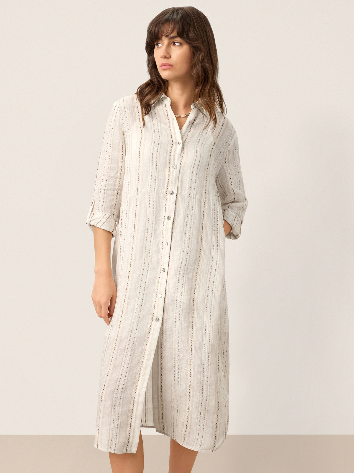 Linen Striped Tab-Sleeve Bohemia Shirt Dress BLYTHE by LINTICO for women
