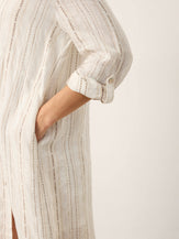 Linen Striped Tab-Sleeve Bohemia Shirt Dress BLYTHE by LINTICO for women