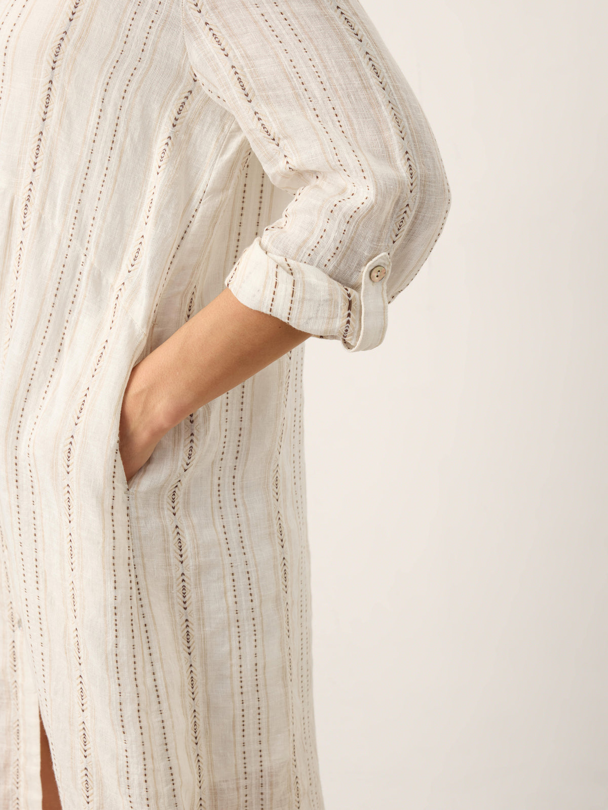Linen Striped Tab-Sleeve Bohemia Shirt Dress BLYTHE by LINTICO for women