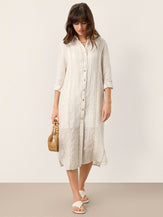 Linen Striped Tab-Sleeve Bohemia Shirt Dress BLYTHE by LINTICO for women