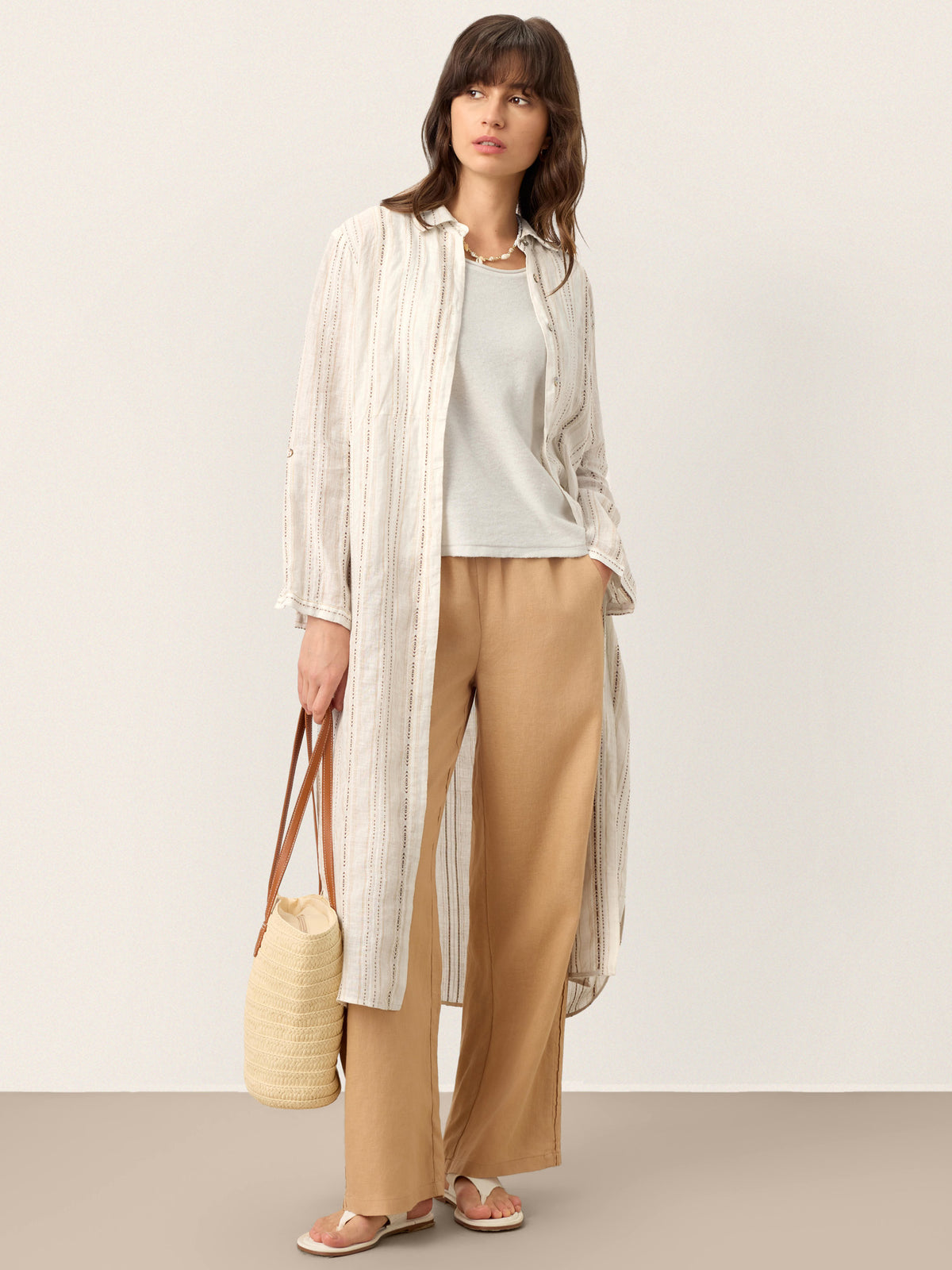 Linen Striped Tab-Sleeve Bohemia Shirt Dress BLYTHE by LINTICO for women
