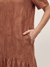 Linen-Lyocell Leaf Jacquard Drop Waist Maxi Dress MARIANNE by LINTICO