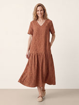Linen-Lyocell Leaf Jacquard Drop Waist Maxi Dress MARIANNE by LINTICO