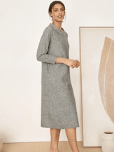Linen Round Soft-Fold Collar Midi Dress Mellow - DRESSES-Linen