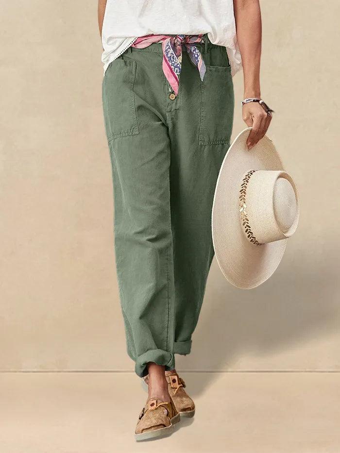 Linen Simple Button Fly Trousers HEIDI - BOTTOMS-Linen Pants