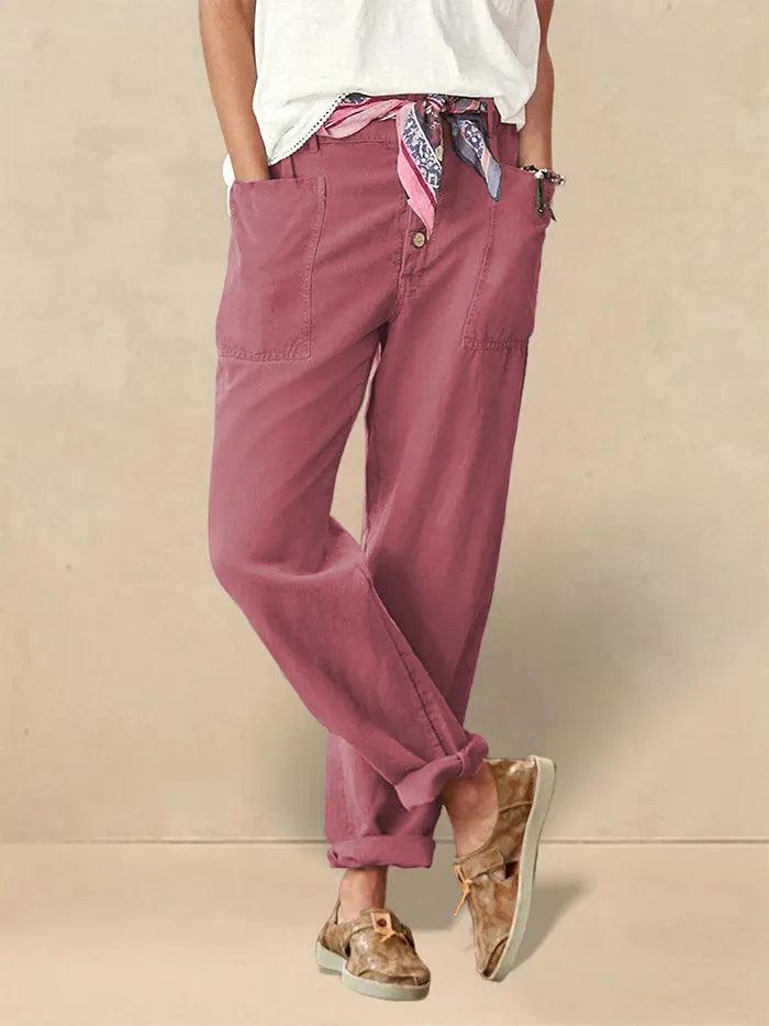 HEIDI Linen Simple Button Fly Trousers - BOTTOMS-Linen Pants