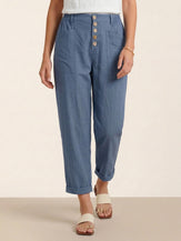 Linen Simple Button Fly Trousers HEIDI by LINTICO for women