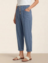 Linen Simple Button Fly Trousers HEIDI by LINTICO for women