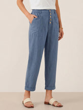 Linen Simple Button Fly Trousers HEIDI by LINTICO for women
