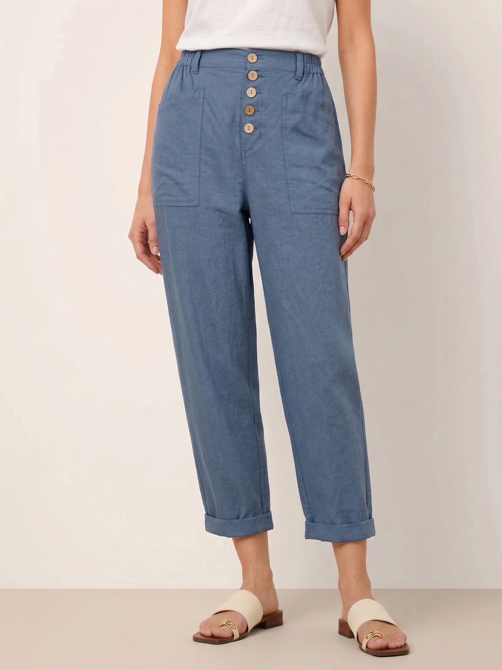 Linen Simple Button Fly Trousers HEIDI by LINTICO for women