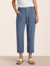 Linen Simple Button Fly Trousers HEIDI by LINTICO for women