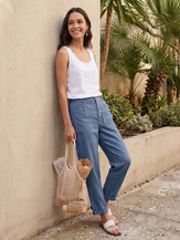 Linen Simple Button Fly Trousers HEIDI by LINTICO for women