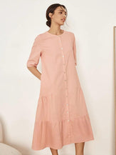 Linen Tiered Button-Through Dress KATE - DRESSES-Linen Maxi