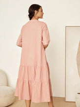 Linen Tiered Button-Through Dress KATE - DRESSES-Linen Maxi