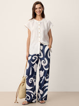 Linen Abstract-Print Straight-Leg Pants ORLA by LINTICO for women