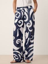 Linen Abstract-Print Straight-Leg Pants ORLA by LINTICO for women